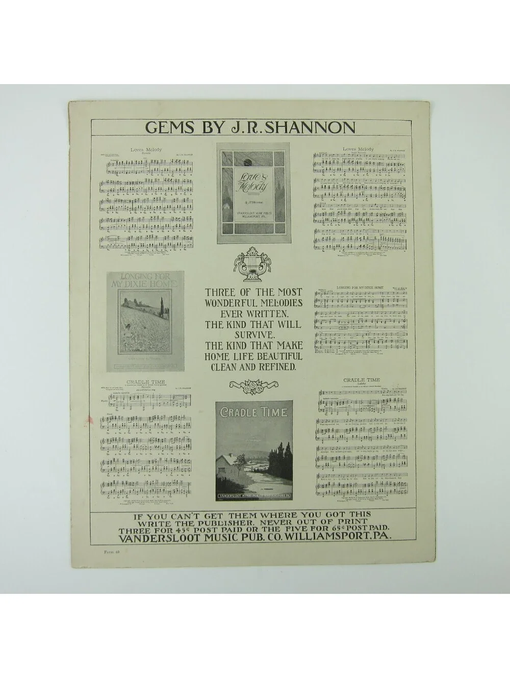 Sheet Music General Pershing One Step March Shannon Vandersloot WWI Antique 1918